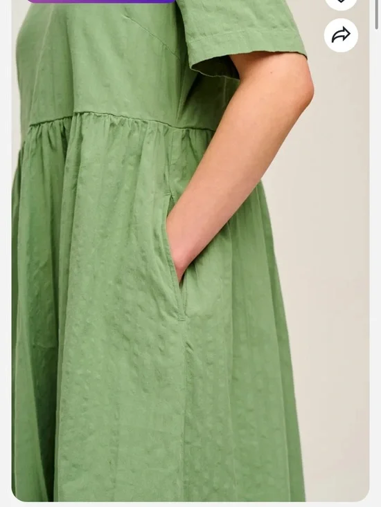 Lucy & Yak Mia Cotton Midi Dress Garland Sage Green Seersucker Lagenlook Boho - Picture 5 of 11